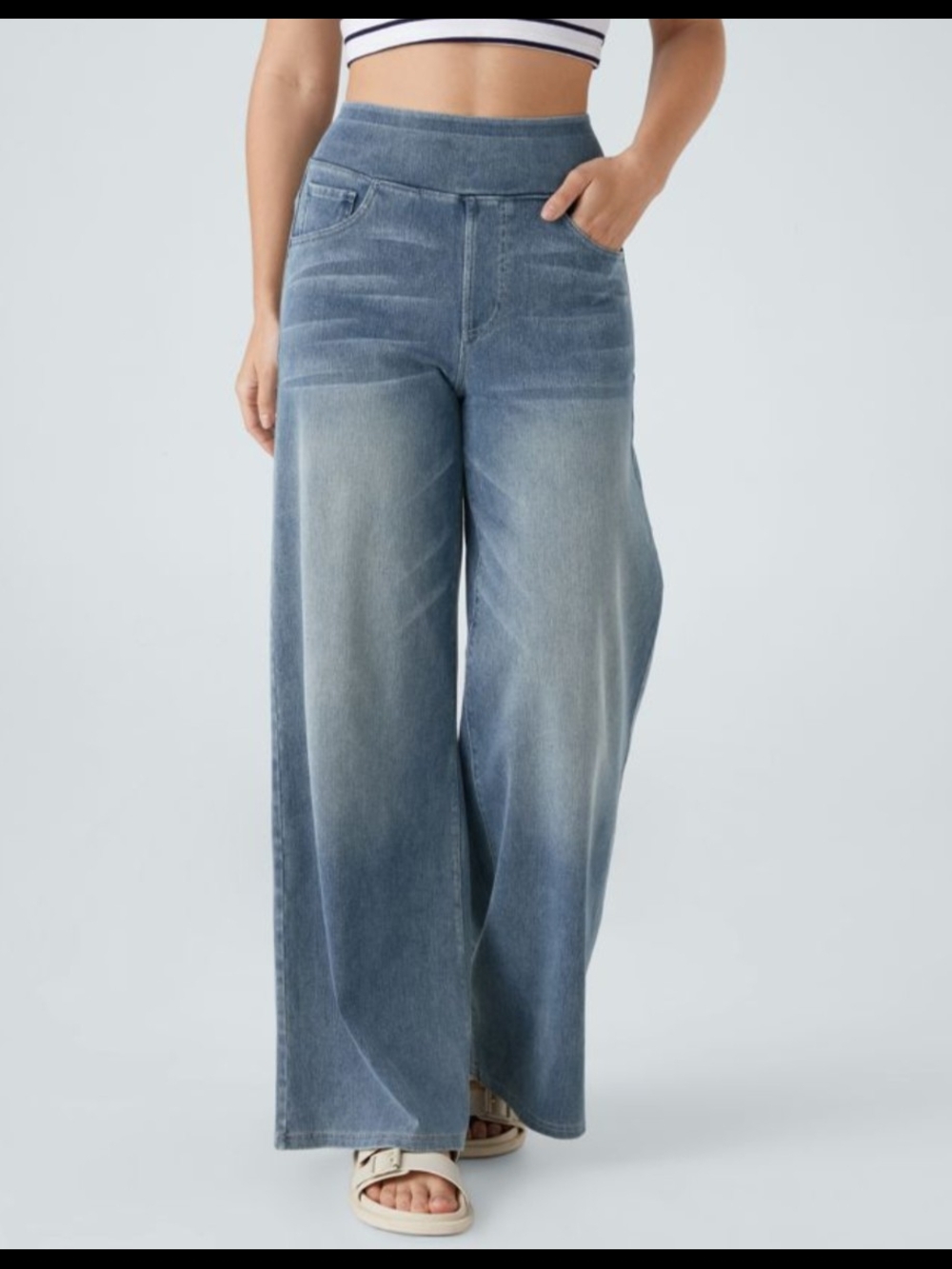 Halara Flex High-Waisted Pockets Wide Leg Denim Pants